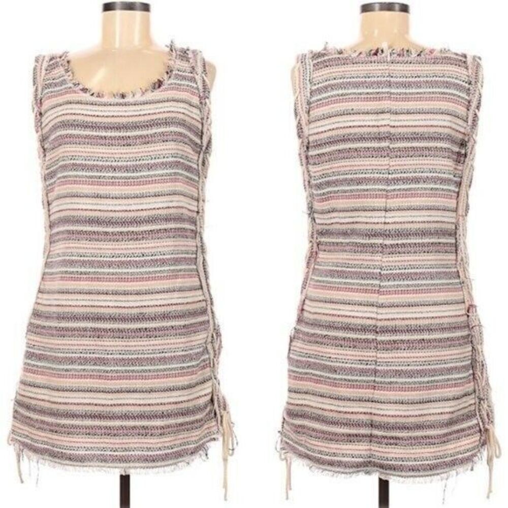 Ethereal by Paper Crane Mini Dress Stripe Tweed Lace Up Mod Shift L